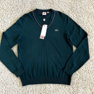Lacoste Live Sweater Mens Size 5 Thin Lightweight Green Casual V-neck Pullover